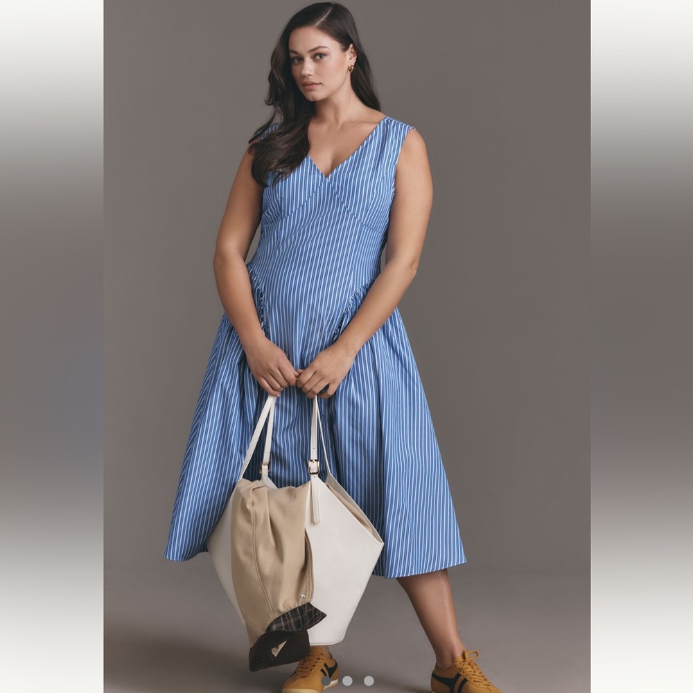 Anthropologie Blue and White Striped Midi Dress